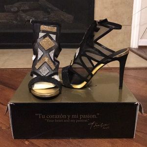 Sheer/ with silver/gold crystal patch design